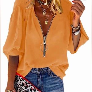 2 pack ORANGE & GREEN blouses zipper detail